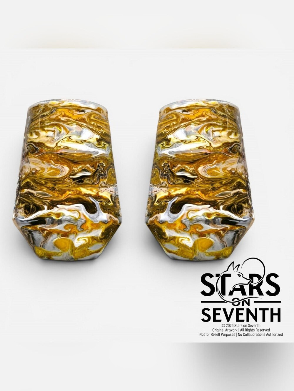 (2) 17oz ​Tiger Iron Prism Resin Geometric Wine Set of 2 - Picture 2 of 3
